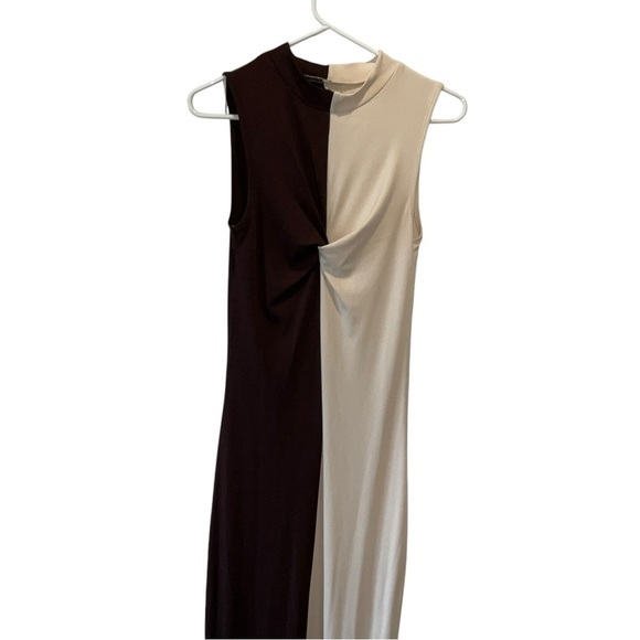 SHEIN Dresses & Skirts - SHEIN Brown and Cream Mock Neck Sleeveless Midi Dress